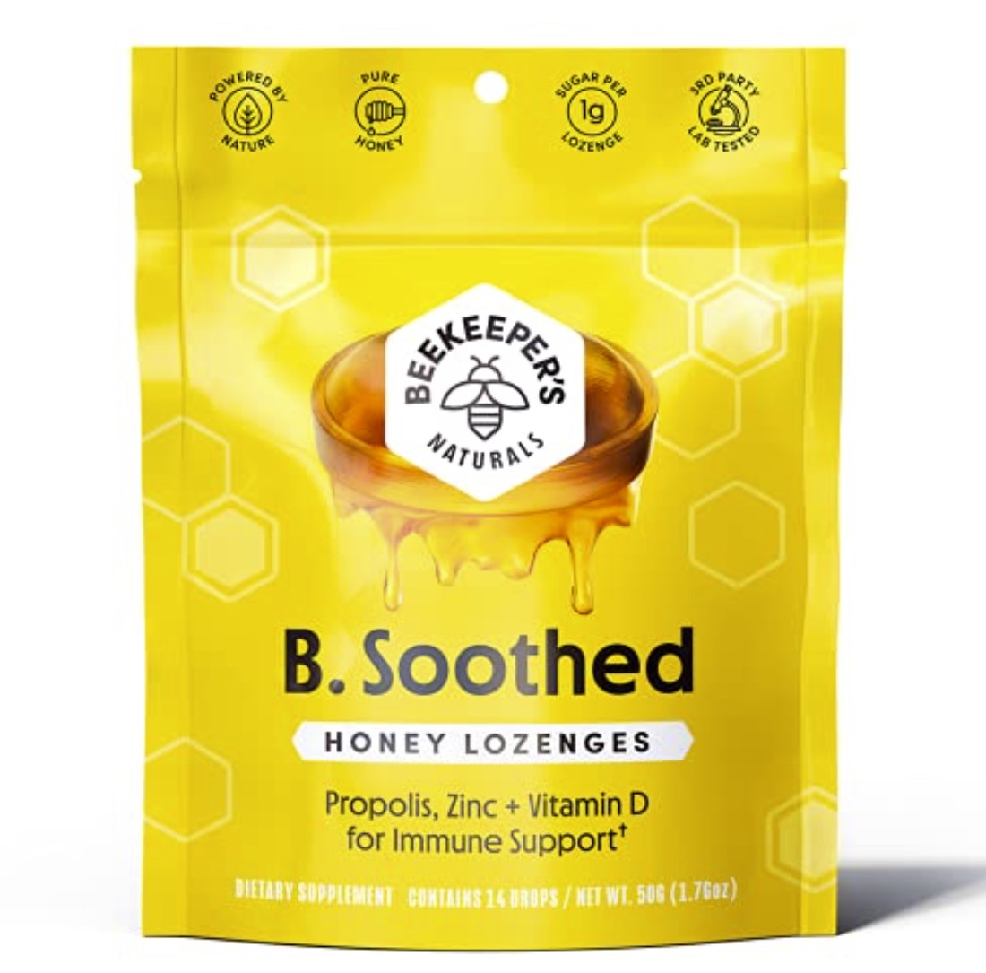 不再喉咙痒痒咳不停！Beekeeper's Naturals B.Soothed 蜂蜜止咳含片（14片），含维生素 D、锌和蜂胶，天然免疫支持和喉咙舒缓，现仅售$6.293
