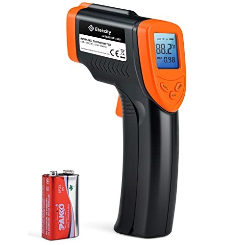 Etekcity Infrared Thermometer Upgrade 1080 (Not for Human) Temperature Gun Non-Contact Digital Lasergrip-58℉~1022℉ (-50℃～550℃)with Adjustable Emissivity & Max Measure, Orange and Black,  Only $19
