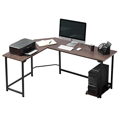 VECELO Modern L-Shaped Corner Computer Desk with CPU Stand/PC Laptop Study Writing Table Workstation for Home Office Wood & Metal, Coffee+Black Leg, 66, Now Only $73.91