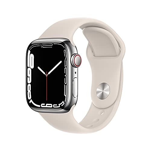 Apple Watch Series 7 GPS + Cellular, 41mm Silver Stainless Steel Case with Starlight Sport Band - Regular, List Price is $699, Now Only$449.99