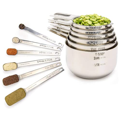 Simply Gourmet Measuring Cups and Spoons Set of 12 Stainless Steel for Cooking & Baking, List Price is $44.99, Now Only $23.41！