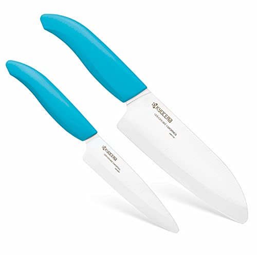 Kyocera Revolution Series 2-Piece Ceramic Knife Set: 5.5-inch Santoku Knife and a 4.5-inch Utility Knife, Blue Handles with White Blades, List Price is $59.95, Now Only $40.15