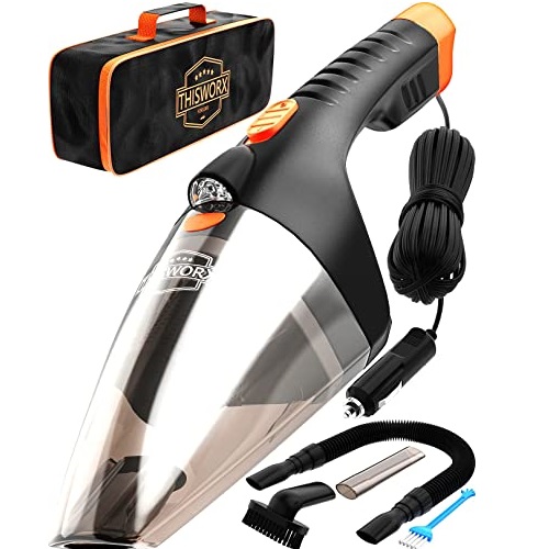 ThisWorx Car Vacuum Cleaner - LED Light, Portable, High Power Handheld Vacuums w/ 3 Attachments, 16 Ft Cord & Bag - 12v, Auto Accessories Kit for Interior Detailing -  Only  $19.49