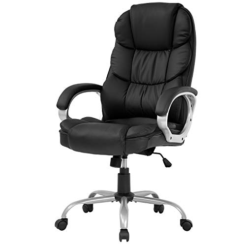 Office Chair Computer High Back Adjustable Ergonomic Desk Chair Executive PU Leather Swivel Task Chair with Armrests Lumbar Support (Black), Now Only $96.86