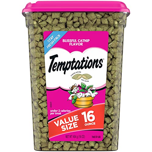 TEMPTATIONS Classic Crunchy and Soft Cat Treats Blissful Catnip Flavor, 16 oz. Tub, List Price is $8.49, Now Only $1.69