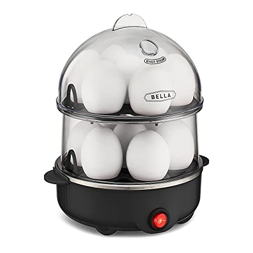 BELLA 17287 Double Cooker, Rapid Boiler, Poacher Maker Make up to 14 Large Boiled Eggs, Poaching and Omelete Tray Included, Stack, Black, List Price is $22.99, Now Only $12.87