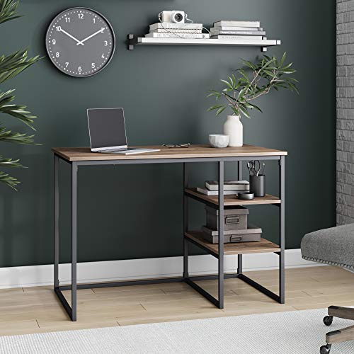 Nathan James Carson Industrial Small Home Office, Computer or Work Desk with 2 Open Storage Shelves, Reclaimed Oak Wood Finish with Metal, Rustic Brown/Black, List Price is $69.99, Now Only $39.99