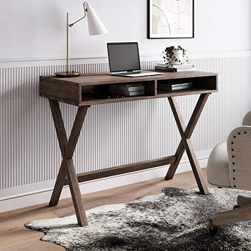 Nathan James Kalos Home Office Computer Desk or Makeup Vanity Table, Wire-Brushed Gray Wash Rubberwood, Now Only $39.99