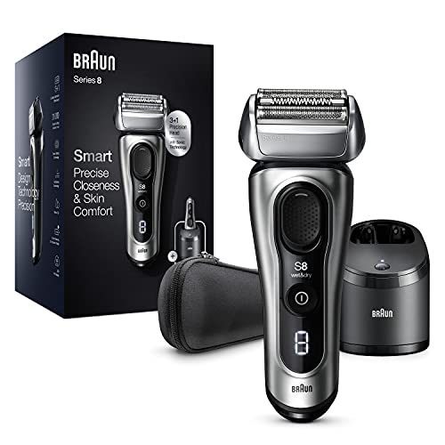 Braun Electric Razor for Men, Series 8 8457cc Electric Foil Shaver with Precision Beard Trimmer, Cleaning & Charging SmartCare Center, Galvano Sliver, List Price is $229.99, Now Only $154.99