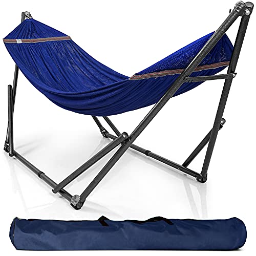 Tranquillo Universal Collapsible Hammock Stand Electro Static Coated Steel, Adjustable Hammock Stand with 2 Layered Polyester Net and Carry Bag,   550 lbs (Blue),  Only  $102.08
