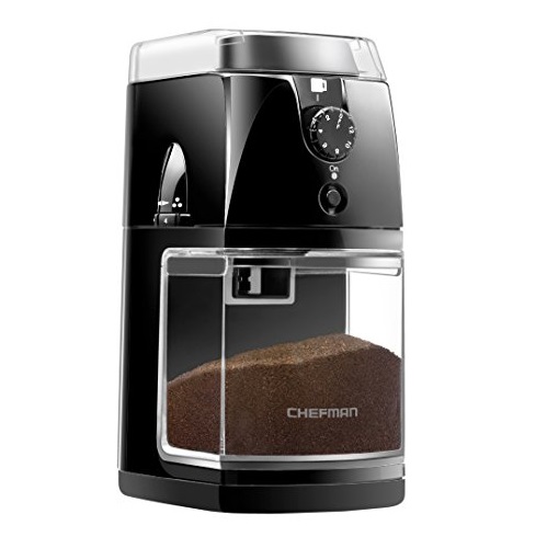 Chefman Coffee Grinder Electric Burr Mill - Freshly Grinds Up to 2.8oz Beans, Large Hopper with 17 Grinding Options for 2-12 Cups, Easy One Touch Operation, Cleaning Brush Included, Only $27.50