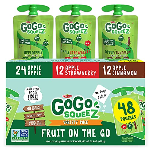 GoGo squeeZ Fruit on the Go Variety Pack, Apple Apple, Apple Strawberry & Apple Cinnamon, 3.2 oz. (48 Pouches) - Tasty Kids Applesauce Snacks - Now Only $22.22