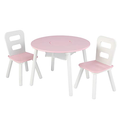 KidKraft Wooden Round Table & 2 Chair Set with Center Mesh Storage - Pink & White, Gift for Ages 3-8, List Price is $74.99, Now Only $52.99