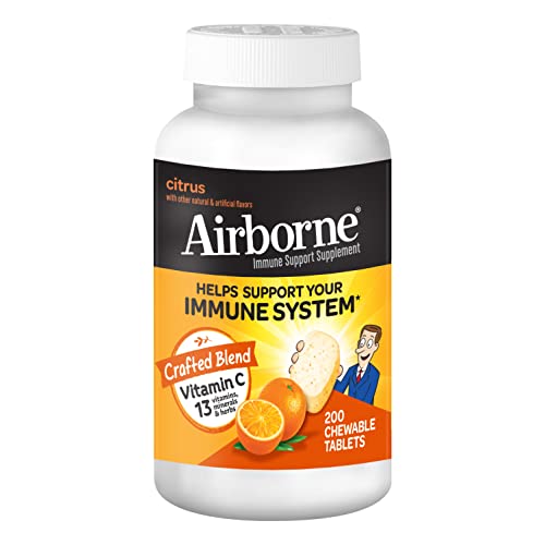 Airborne 1000mg Vitamin C Chewable Tablets with Zinc, Immune Support Supplement with Powerful Antioxidants Vitamins A C & E, Citrus Flavor, Gluten-Free, 200 Count, Only $14.51
