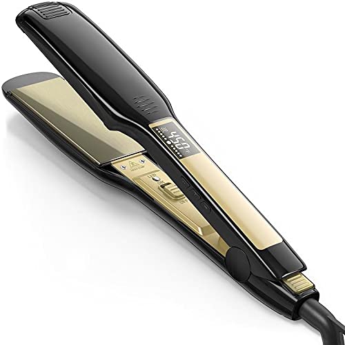 Professional Flat Iron Hair Straightener, 1.75 inch Wide Black Plate Straightener for Thick Hair, Instant Heat Up.