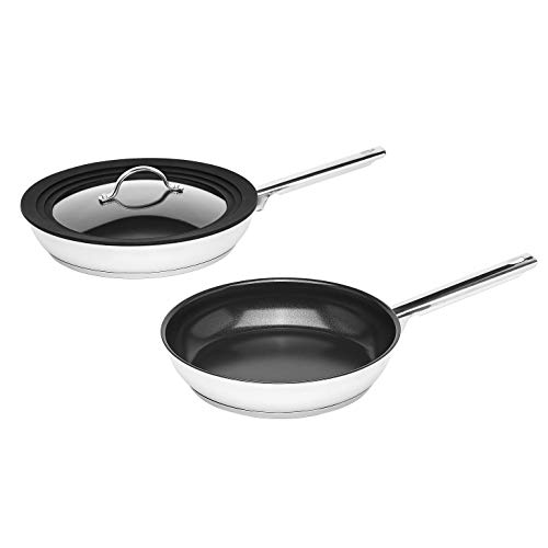 Amazon Basics 3pc Full Induction Stainless Steel Ceramic Coated Non-Stick Frypan Set with Universal Lid, 24cm/28cm Frypans with Lid, Black,  Only $10.90