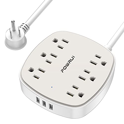 Power Strip Surge Protector with 6 FT, POWRUI Flat Plug Extension Cord with 6 Outlet Extender and 3 USB Ports, 6 Feet Power Cord, ETL Listed (White/Grey)