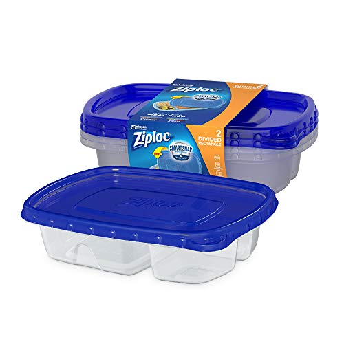 Ziploc Food Storage Meal Prep Containers Reusable for Kitchen Organization, Smart Snap Technology, Dishwasher Safe, Divided Rectangle, 2 Count, Now Only $1.54