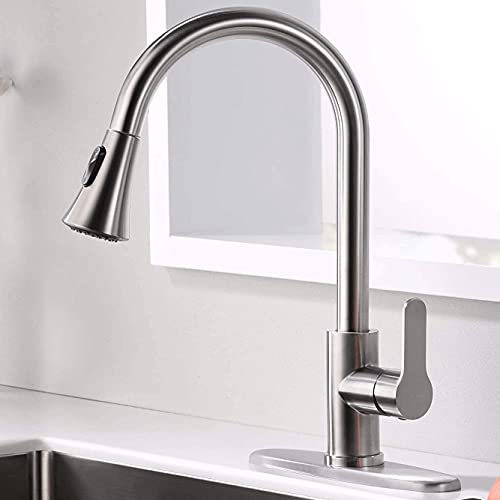 AMAZING FORCE Kitchen Faucet with Pull Down Sprayer, Kitchen Sink Faucet Single Handle, Kitchen Faucet Brushed Nickel Utility Sink Faucet for Laundry Sink Stainless Steel 1.8 GPM