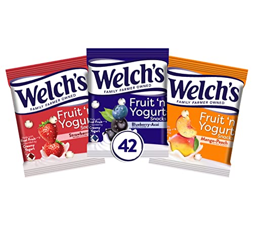 Welch's Fruit Snacks, Fruit 'n Yogurt Variety Pack, Strawberry, Blueberry Acai, Mango Peach, Bulk Pack, Individual Single Serve 0.7 oz Bags (Pack of 42), Now Only $21.59