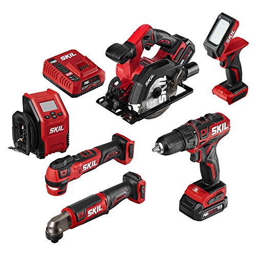 SKIL PWR CORE 12 Brushless 6-Tool Combo Kit, Included 4.0Ah Lithium Battery, 2.0Ah Lithium Battery and PWRJump Charger - CB7434-21, List Price is $389, Now Only $199