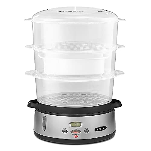 BELLA 9.5 QT Triple Tier Digital Food Steamer,  Stackable Baskets for Vegetables or Meats, Rice/Grains Tray, Auto Shutoff & Boil Dry Protection, Stainless Steel  is $26.20