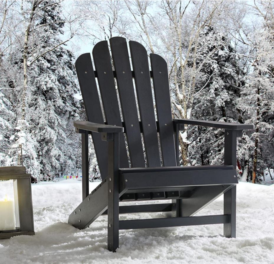 Efurden Adirondack Chair, 350 lbs Capacity Load, Weather Resistant Fire Pits Chair for Lawn and Garden, Looklike Real Wood, Long Life Span, Easy Assembly (Black)