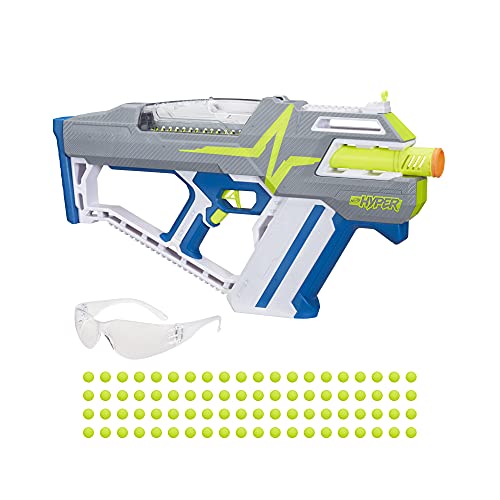 NERF Hyper Mach-100 Fully Motorized Blaster, 80 Hyper Rounds, Eyewear, Up to 110 FPS Velocity, Easy Reload, Holds Up to 100 Rounds, List Price is $77.99, Now Only  $25.49