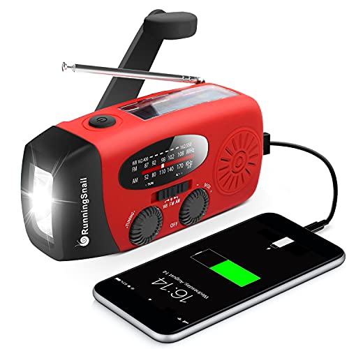 RunningSnail Emergency Hand Crank Radio with LED Flashlight , AM/FM NOAA Portable Weather Radio with 2000mAh Power Bank Phone Charger, USB Charged & Solar Power for Camping, Emergency, Only $16.91