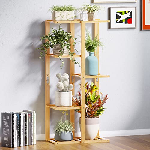 BAMFOX Bamboo Plant Stand Holder Shelf for Indoor and Outdoor,Tall Plant Shelf & Multi-layer Plant ladder Displayed for Balcony, Garden, Corner Plant Holder and Potted Plant Shelf, Now Only $21.84