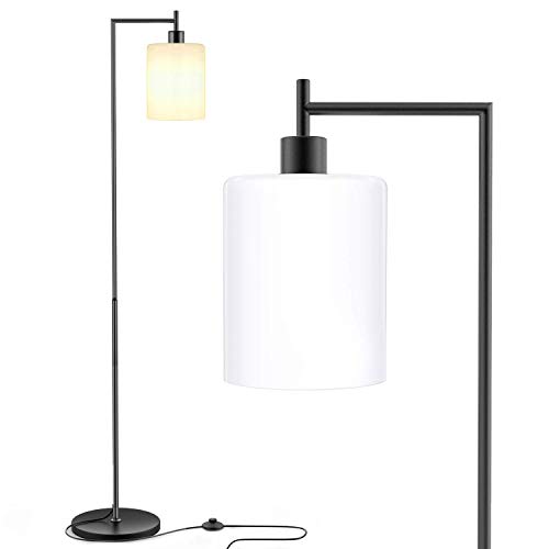 Floor Lamp for Living Room, Industrial Standing Lamp with White Jade Glass Shade, Modern Floor Lamp for Bedroom, Foot Switch Black Floor Lamp (11W LED Bulb Included),   Only $19.99