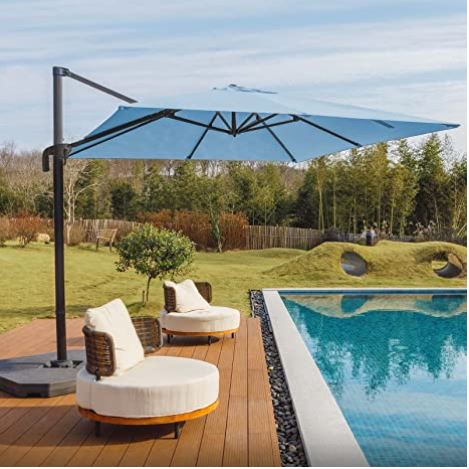 wikiwiki S Series Cantilever Patio Umbrellas 8.2 * 8.2FT Square Outdoor Offset Umbrella w/Fade & UV Resistant Solution-dyed Fabric 5 Level 360 Rotation Aluminum Pole for Deck Pool Backyard, Sky Blue