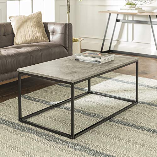 Walker Edison Modern Concrete Metal Frame Open Rectangle Coffee Accent Table Living Room Ottoman End Table, 42 Inch, Dark Concrete, List Price is $160, Now Only $69.99