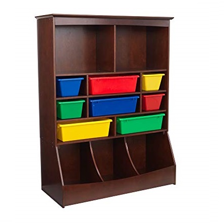 KidKraft Wooden Wall Storage Unit with 8 Plastic Bins and 13 Compartments, Espresso, Gift for Ages 3+, List Price is $319.99, Now Only $112.48