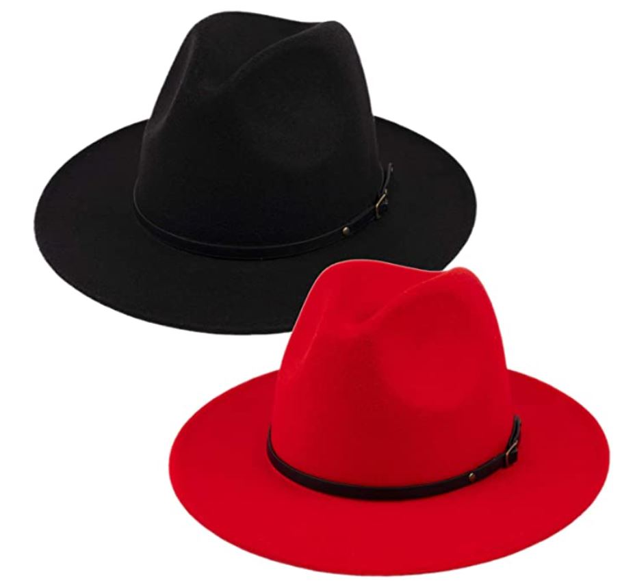 2 Pack Fedora Hats for Women Fashionable Classic Wide Brim Womens Fedora Hat