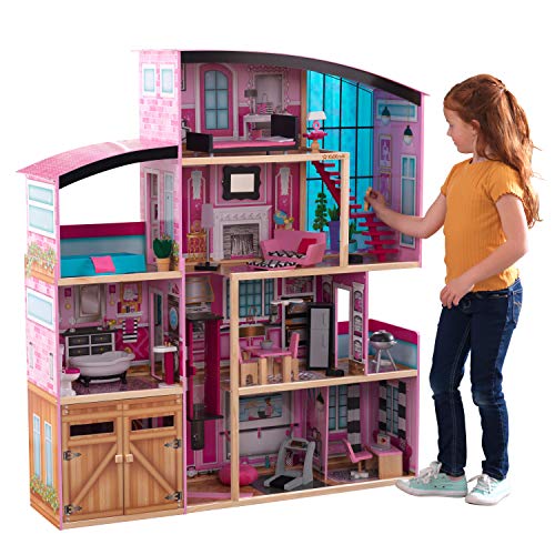 KidKraft Shimmer Mansion Wooden Dollhouse for 12-Inch Dolls with Lights & Sounds and 30-Piece Accessories, Gift for Ages 3+ , Pink, List Price is $229.99, Now Only $99.01