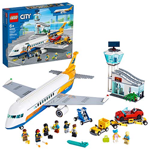 LEGO City Passenger Airplane 60262, with Radar Tower, Airport Truck with a Car Elevator, Red Convertible, 4 Passenger and 4 Airport Staff Minifigures, Plus a Baby Figure (669 Pieces), Only $79.99