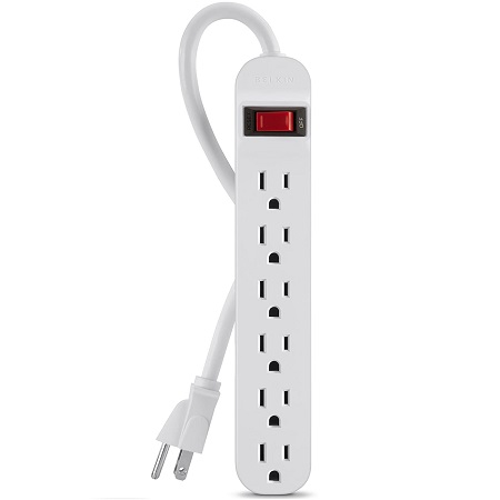 Belkin 6-Outlet Power Strip With 3ft Cord, White, only $3.99