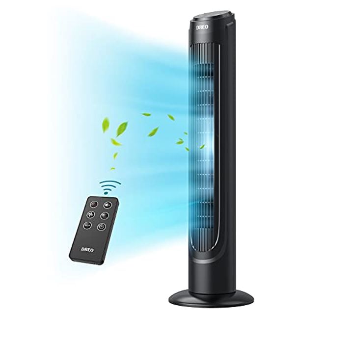 Dreo Cruiser Pro Tower Fan 90° Oscillating Fans with Remote, Quiet Cooling,12 Modes, 12H Timer, Space-Saving, LED Display with Touch Control, 40” Portable Floor Bladeless Fan for Bedroom Home Office