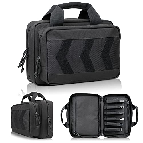 Sunfiner Master Series Soft Pistol Case for Handgun Double Scoped, Premium Range Bag with Lockable Zipper for Hunting Shooting Range, Padded Compartment Gun Bag for Handguns with Mag Pouches