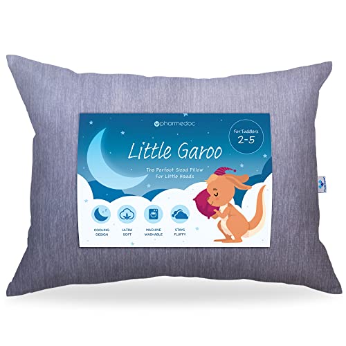 Little Garoo Toddler Pillow by PharMeDoc, Kids First Pillow, Grey Cooling Cover, 14x19 Baby Pillows for Sleeping, Machine Washable, Boys, Girls