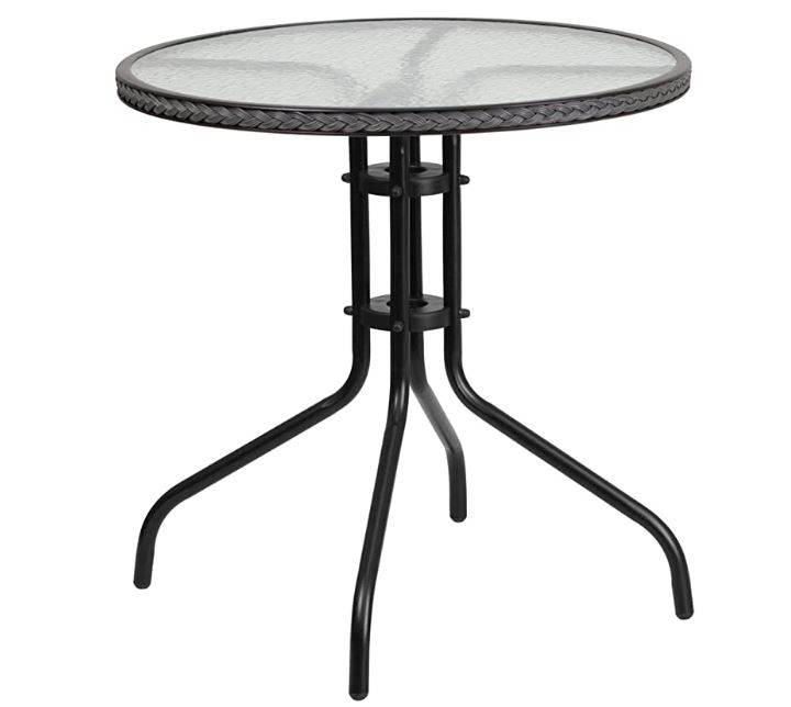 Flash Furniture 28'' Round Tempered Glass Metal Table with Gray Rattan Edging
