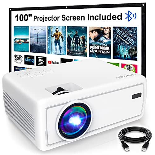 【Updated】 Mini Projector, 7500L Portable WiFi Projector with 100'' Screen, Full HD 1080P and 240