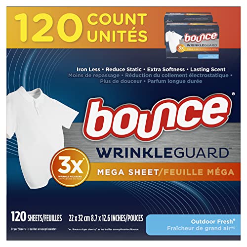 Bounce WrinkleGuard Mega Dryer Sheets Laundry Fabric Softene and Wrinkle Releaser Sheets, Outdoor Fresh Scent, 120 count, List Price is $12.99, Now Only $5.99
