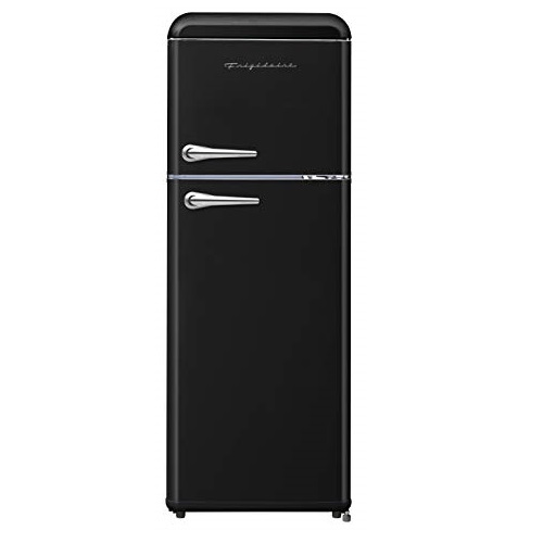 FRIGIDAIRE EFR756-BLACK EFR756, 2 Door Apartment Size Retro Refrigerator with Top Freezer, Chrome Handles, 7.5 cu ft, Black, List Price is $599.99, Now Only $267.73, You Save $332.26 (55%)