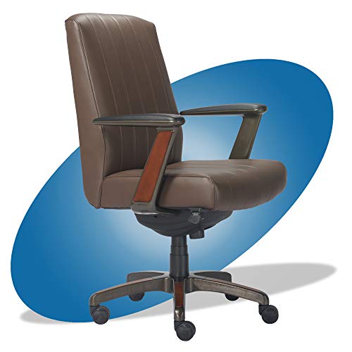 La-Z-Boy Bennett Modern Executive Lumbar Support, Rich Wood Inlay, High-Back Ergonomic Office Chair, Bonded Leather, Brown, Now Only $189.98