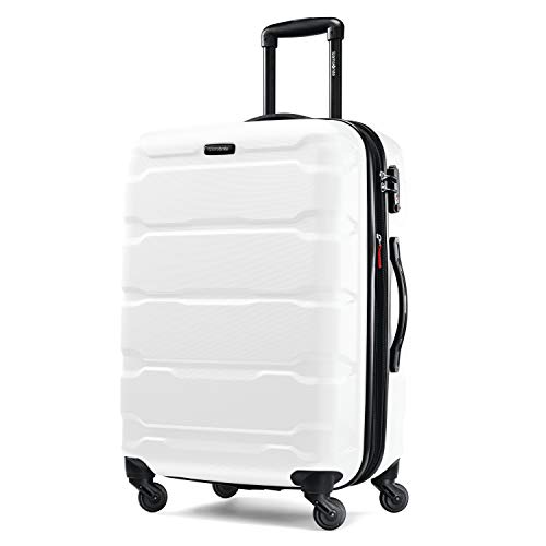 Samsonite Omni PC Hardside Expandable Luggage with Spinner Wheels, White, Checked-Medium 24-Inch, only $89.43, free shipping