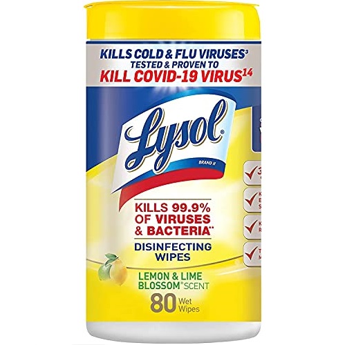 史低价！Lysol 家庭用罐装消毒湿巾柠檬和酸橙花香型，80抽，现点击coupon后仅售$2.49