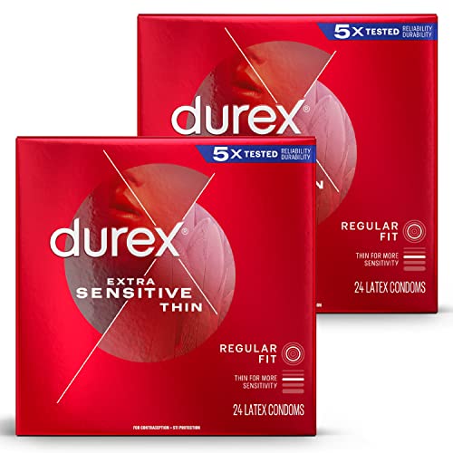 Condoms, Durex Extra Sensitive & Extra Lubricated Condoms, 24 Count (Pack of 2), Ultra Fine, Natural Latex Condoms, FSA & HSA Eligible (Packaging May Vary), List Price is $26.24, Now Only $15.35