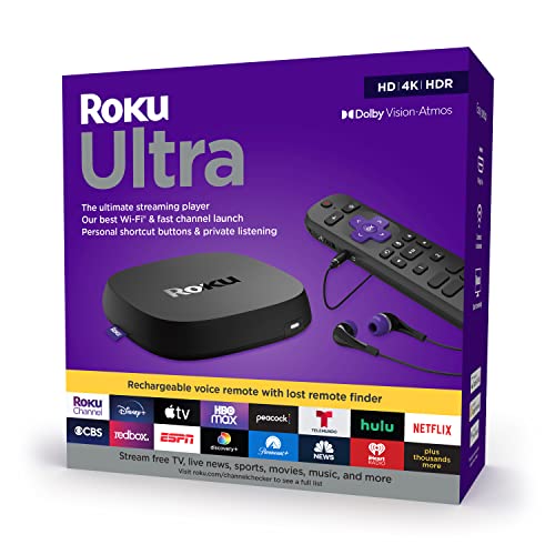 Roku Ultra 2022 4K/HDR/Dolby Vision Streaming Device and Roku Voice Remote Pro with Rechargeable Battery, Hands-Free Voice Controls, Lost Remote Finder,  Only $69.99